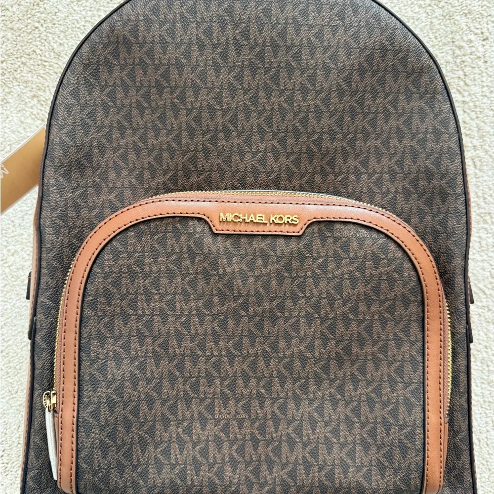 NWT Michael Kors‎ Jaycee Large Backpack-Brown MK Signature Logo Print New w/Tags